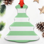 Horizontal Stripes - White and Celadon Green Christmas Tree Ornament (Two Sides)