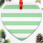 Horizontal Stripes - White and Celadon Green Ornament (Heart)