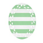 Horizontal Stripes - White and Celadon Green Ornament (Bell) Ornament (Oval Filigree)