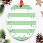 Horizontal Stripes - White and Celadon Green Oval Filigree Ornament (Two Sides)