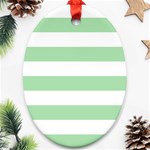Horizontal Stripes - White and Celadon Green Ornament (Oval)
