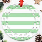 Horizontal Stripes - White and Celadon Green Round Filigree Ornament (Two Sides)