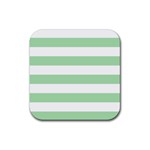 Horizontal Stripes - White and Celadon Green Rubber Coaster (Square)