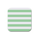 Horizontal Stripes - White and Celadon Green Rubber Square Coaster (4 pack)