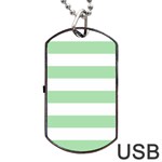 Horizontal Stripes - White and Celadon Green Dog Tag USB Flash (Two Sides)