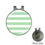 Horizontal Stripes - White and Celadon Green Golf Ball Marker Hat Clip