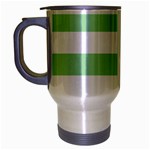 Horizontal Stripes - White and Celadon Green Travel Mug (Silver Gray)