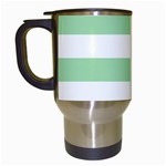 Horizontal Stripes - White and Celadon Green Travel Mug (White)