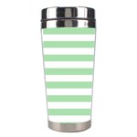 Horizontal Stripes - White and Celadon Green Stainless Steel Travel Tumbler