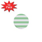 Horizontal Stripes - White and Celadon Green 1  Mini Button (10 pack)