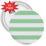 Horizontal Stripes - White and Celadon Green 3  Button (10 pack)