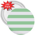 Horizontal Stripes - White and Celadon Green 3  Button (100 pack)