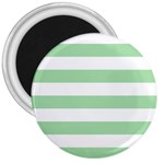 Horizontal Stripes - White and Celadon Green 3  Magnet