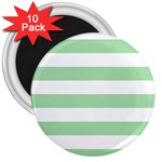 Horizontal Stripes - White and Celadon Green 3  Magnet (10 pack)