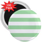 Horizontal Stripes - White and Celadon Green 3  Magnet (100 pack)