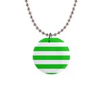 Horizontal Stripes - White and Lime Green 1  Button Necklace