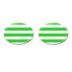 Horizontal Stripes - White and Lime Green Cufflinks (Oval)