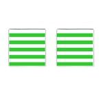Horizontal Stripes - White and Lime Green Cufflinks (Square)