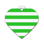 Horizontal Stripes - White and Lime Green Dog Tag Heart (One Side)