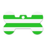 Horizontal Stripes - White and Lime Green Dog Tag Bone (Two Sides)