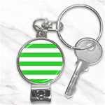Horizontal Stripes - White and Lime Green Nail Clippers Key Chain