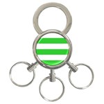 Horizontal Stripes - White and Lime Green 3-Ring Key Chain