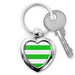 Horizontal Stripes - White and Lime Green Key Chain (Heart)