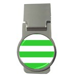 Horizontal Stripes - White and Lime Green Money Clip (Round)