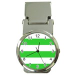 Horizontal Stripes - White and Lime Green Money Clip Watch