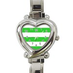 Horizontal Stripes - White and Lime Green Heart Italian Charm Watch