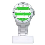 Horizontal Stripes - White and Lime Green Nurses Watch