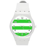 Horizontal Stripes - White and Lime Green Round Plastic Sport Watch (M)