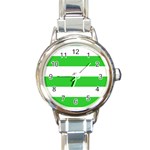 Horizontal Stripes - White and Lime Green Round Italian Charm Watch