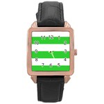 Horizontal Stripes - White and Lime Green Rose Gold Leather Watch