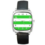 Horizontal Stripes - White and Lime Green Square Metal Watch