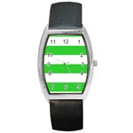 Horizontal Stripes - White and Lime Green Barrel Style Metal Watch
