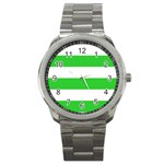 Horizontal Stripes - White and Lime Green Sport Metal Watch