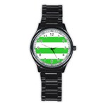 Horizontal Stripes - White and Lime Green Stainless Steel Round Watch