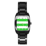 Horizontal Stripes - White and Lime Green Stainless Steel Barrel Watch