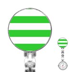 Horizontal Stripes - White and Lime Green Stainless Steel Nurses Watch