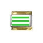 Horizontal Stripes - White and Lime Green Gold Trim Italian Charm (9mm)