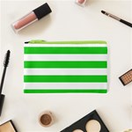 Horizontal Stripes - White and Lime Green Canvas Cosmetic Bag (XS)