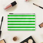 Horizontal Stripes - White and Lime Green Cosmetic Bag (S)