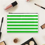 Horizontal Stripes - White and Lime Green Cosmetic Bag (M)