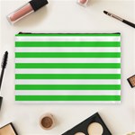Horizontal Stripes - White and Lime Green Cosmetic Bag (L)