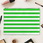 Horizontal Stripes - White and Lime Green Cosmetic Bag (XL)
