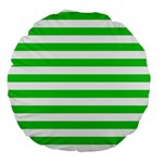 Horizontal Stripes - White and Lime Green Large 18  Premium Round Cushion