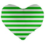 Horizontal Stripes - White and Lime Green Large 19  Premium Heart Shape Cushion