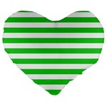 Horizontal Stripes - White and Lime Green Large 19  Premium Flano Heart Shape Cushion