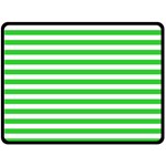 Horizontal Stripes - White and Lime Green Fleece Blanket (Large) (One Side)